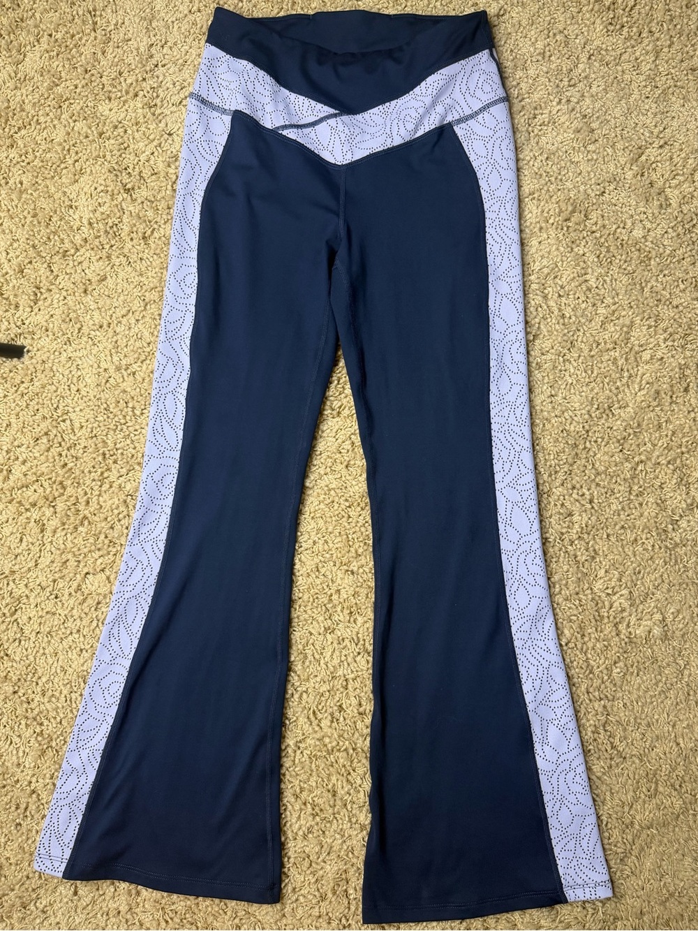 Free people movement- lace me up- Navy and Light Lavender Panel Flare Leggings